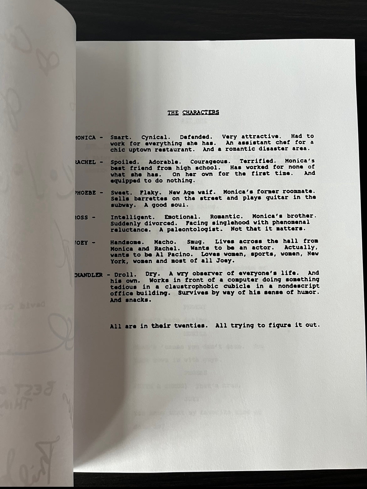 Friends Tv Show Autographed Pilot Script